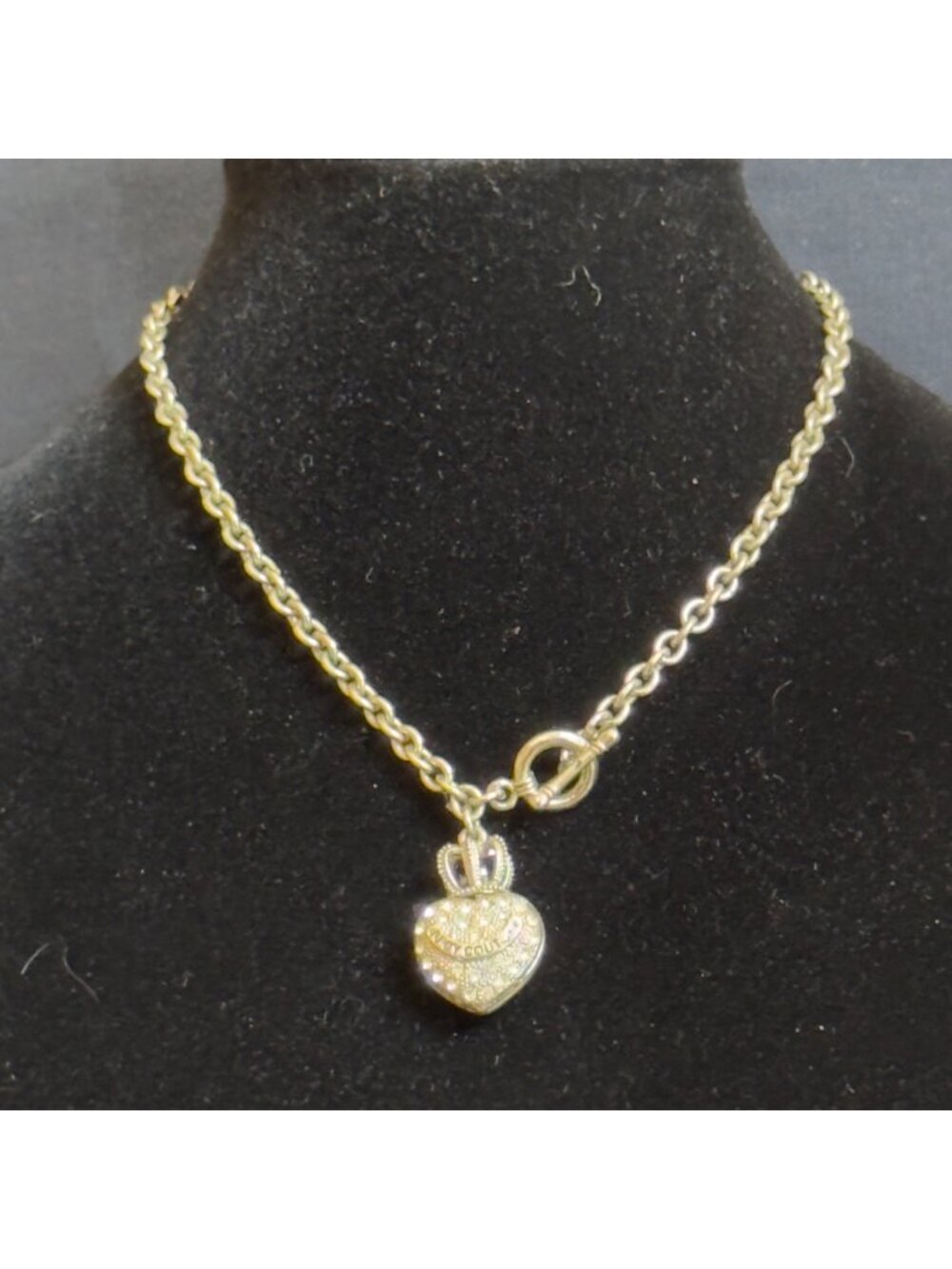 Juicy Couture Silver-Tone Crown Puff Heart Charm Necklace Toggle Closure Vintage